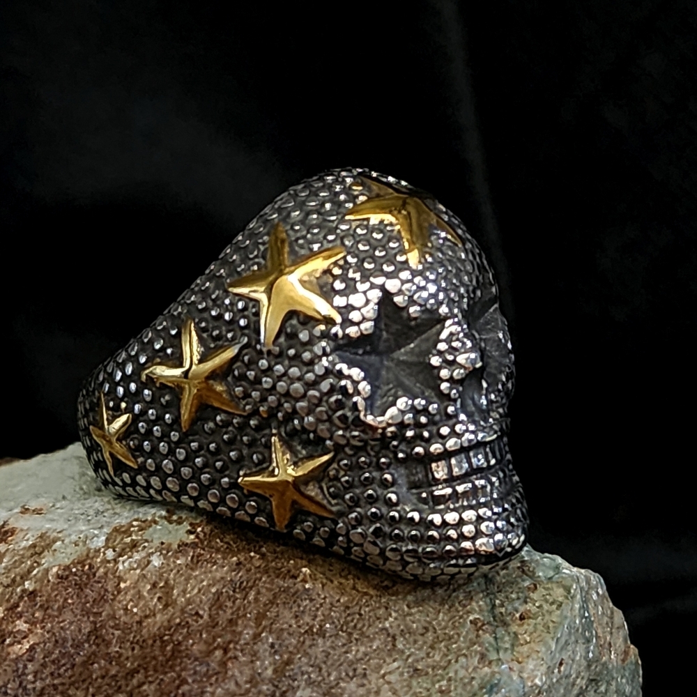 Men's Jewelry Ring Size 14 Scull Black Rhodium Gold Plated Srats Massive Ring